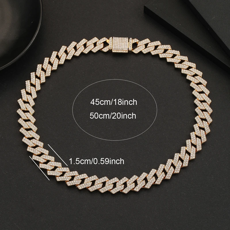 Men Women Hip Hop Necklaces 15mm Width Rhombus Cuban Chains Necklace Fashion Hiphop Rapper Punk Jewelry Gifts