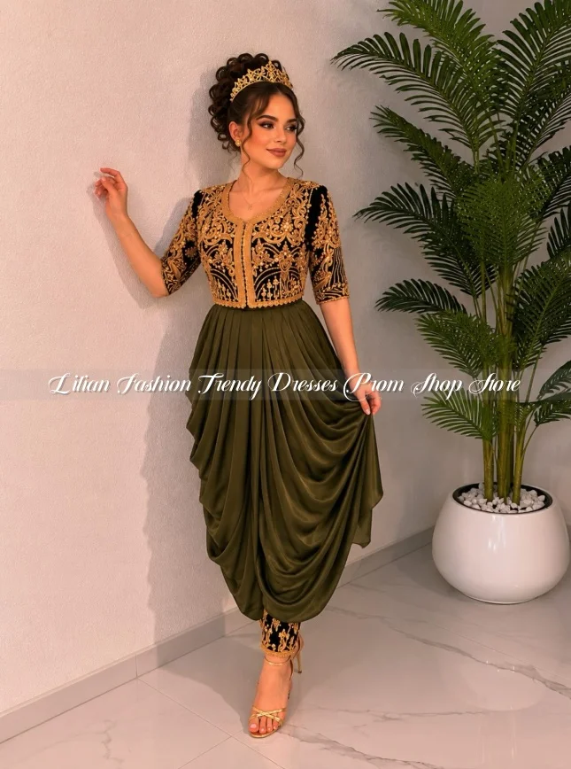 Mintgrünes, mittellanges algerisches Abendkleid, maßgeschneidertes traditionelles arabisches Brautkleid für den Nahen Osten, Geburtstagsparty-Kleid 2026