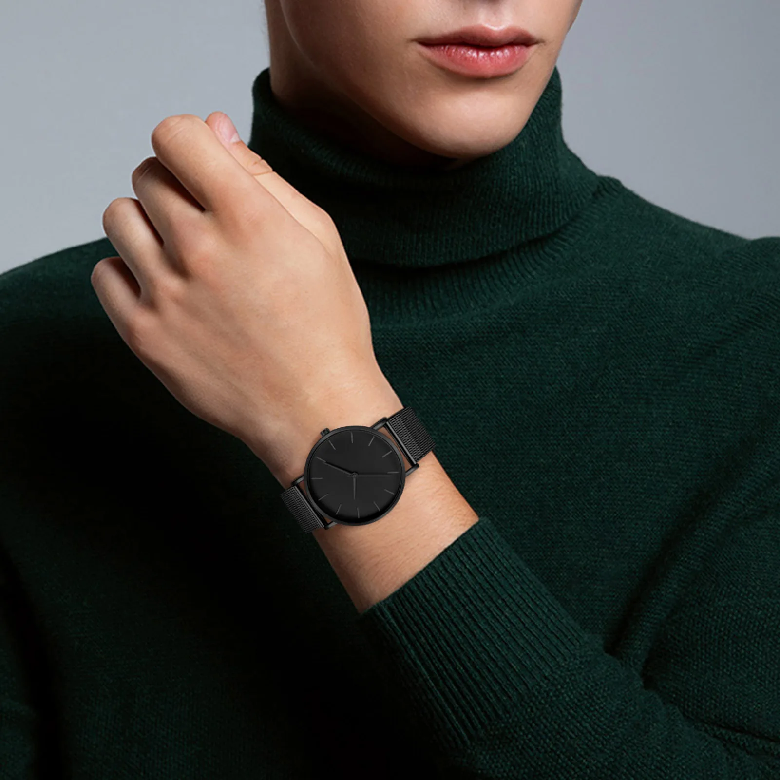 

Men's Minimalist Quartz Watch Round Dial Thin Mesh Strap Wrist Watches for Outgoing Meeting Conference