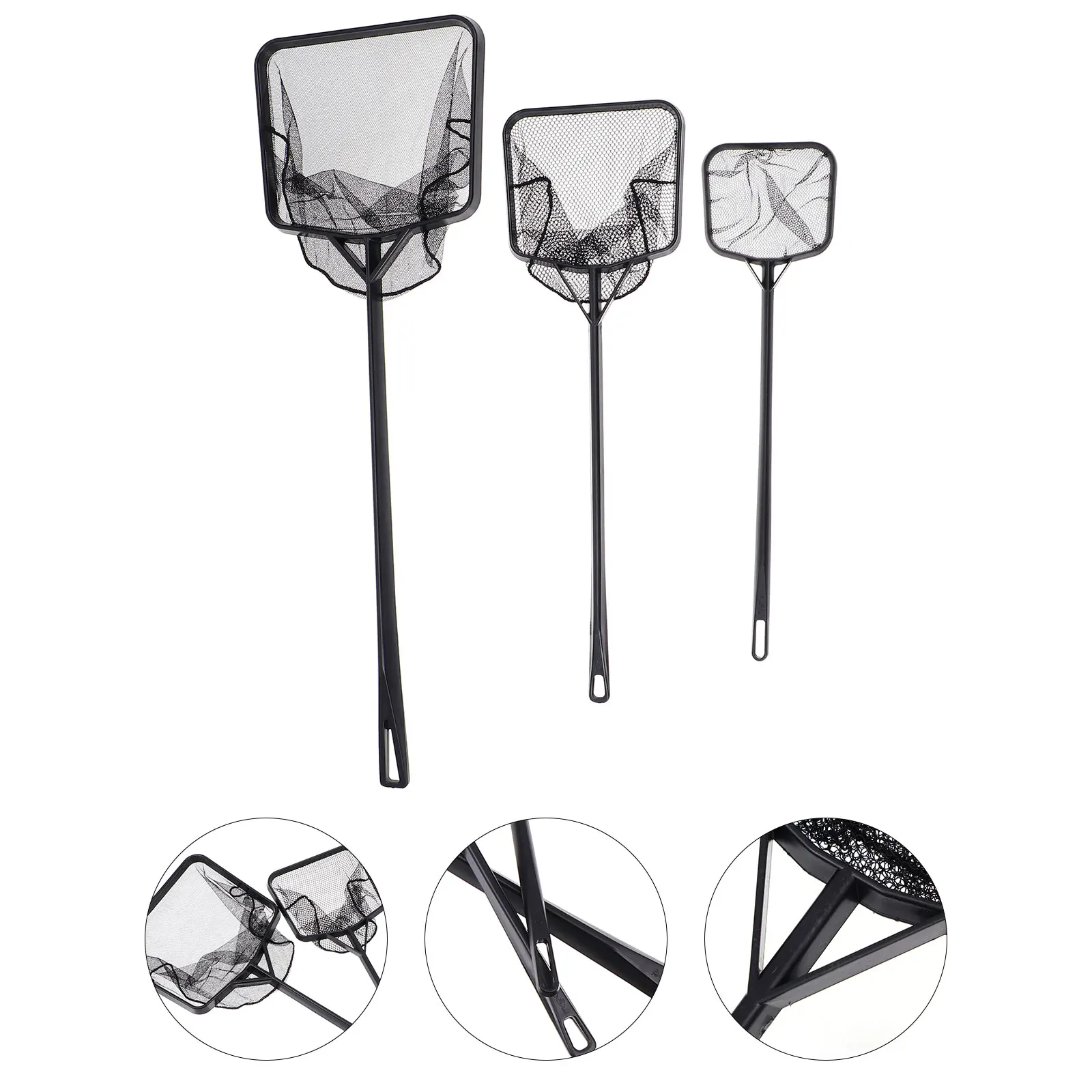 

3pcs Fishing Net Aquarium Pool Shrimp Tank Tool Foldable Small Durable Mesh Scoop Debris Remover Handle Hole for Fish Tanks