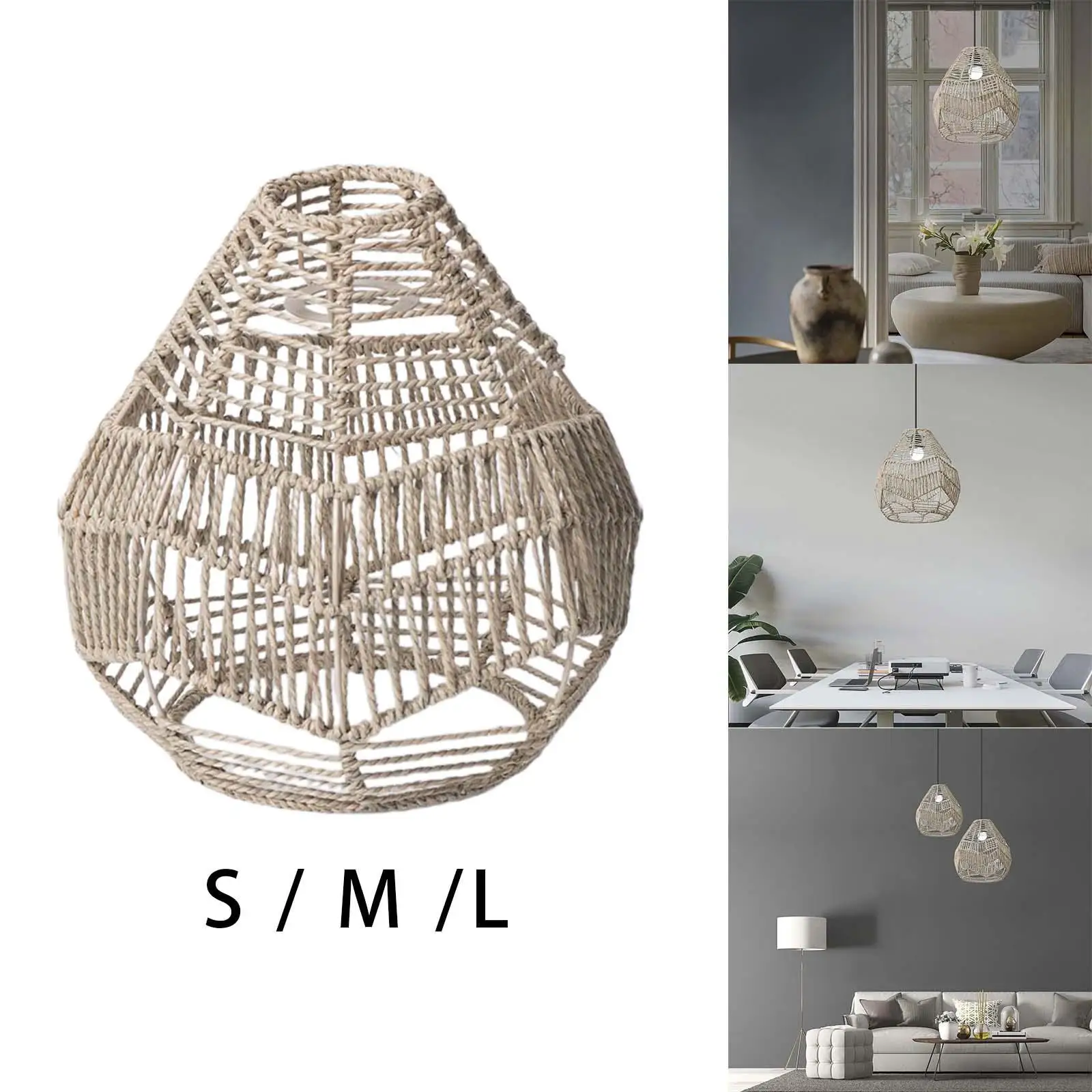 Pendant Lamp Shade Woven Rope Lampshade Decorative Handmede Chandelier Cover Vintage for Cafes Bedroom Teahouse Kitchen Decor