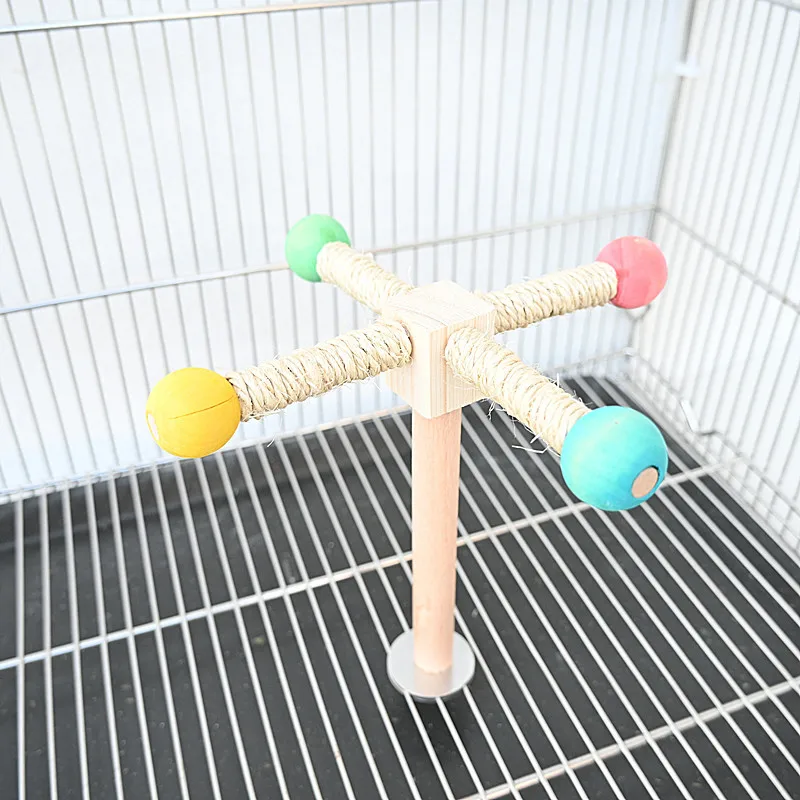 Parrot Bird Toy Cage with Bearing Rotating Stand Sisal Stand Stick Rotating Amusement and Educational Supplies