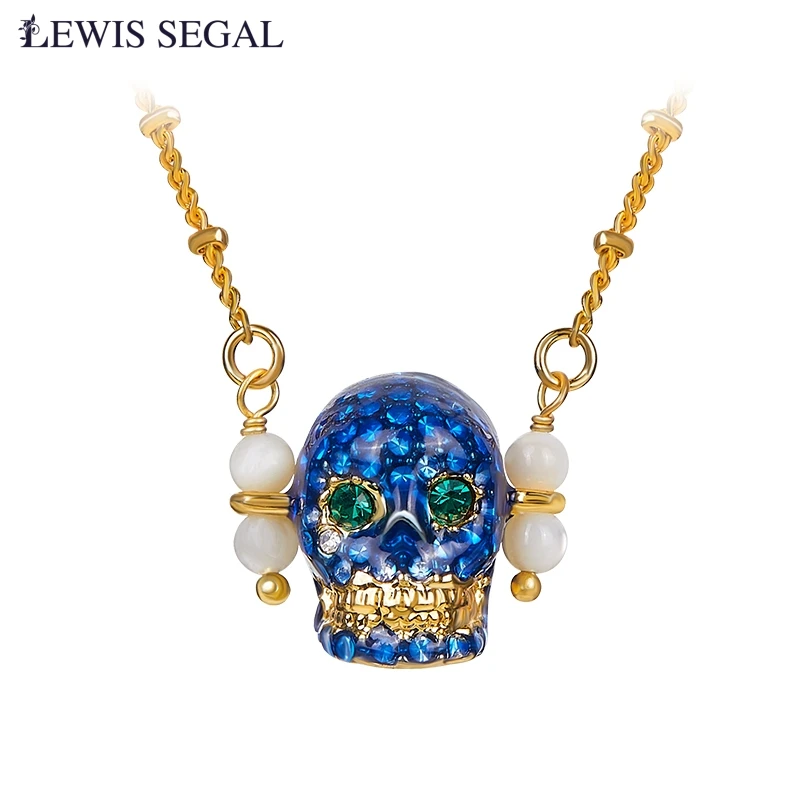 

LEWIS SEGAL Gothic Skull Pendant Necklace for Girls Women Hip Hop 18K Gold Hand-painted Enamel Fine Jewelry Party Daily Gift