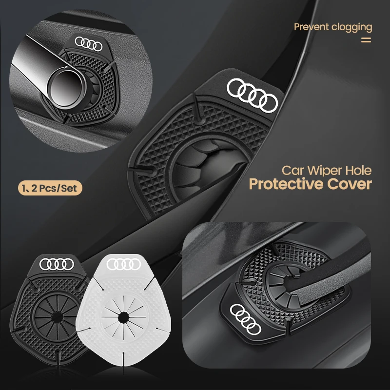 2pcs Car Windshield Wiper Arm Hole Protection Cover Silicone Dust Cover For Audi Q5 Q3 Q2 Q7 A3 B5 B6 B7 B8 B9 8P 8V 8L A5 A4 C6