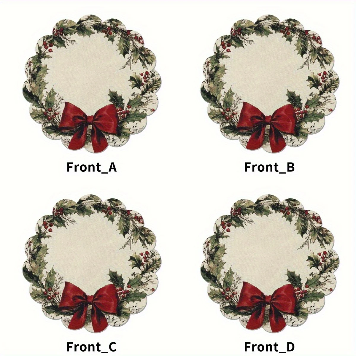 VIKAMA 4PC Christmas Holly Berry Mat Bow Note Wave Edge Table Restaurant Christmas Party Decoration