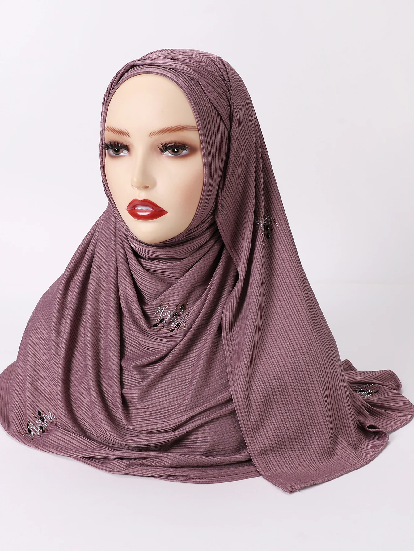 Ribbed Jersey Hijab Soft Breathable Stretch Scarf Shiny Sequins Muslim Shawls Wraps Islamic Headscarf Foulard