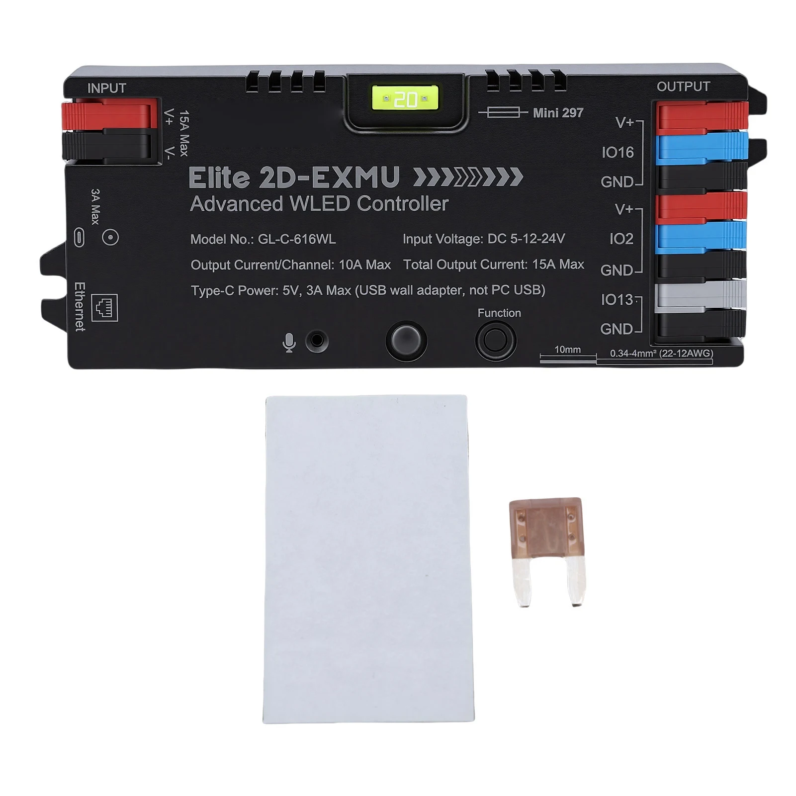 WLED Controller for Digital Addressable RGB IC LED Strip Light with Ethernet Music Sound Reactive UART Energy Saving Relay 20A