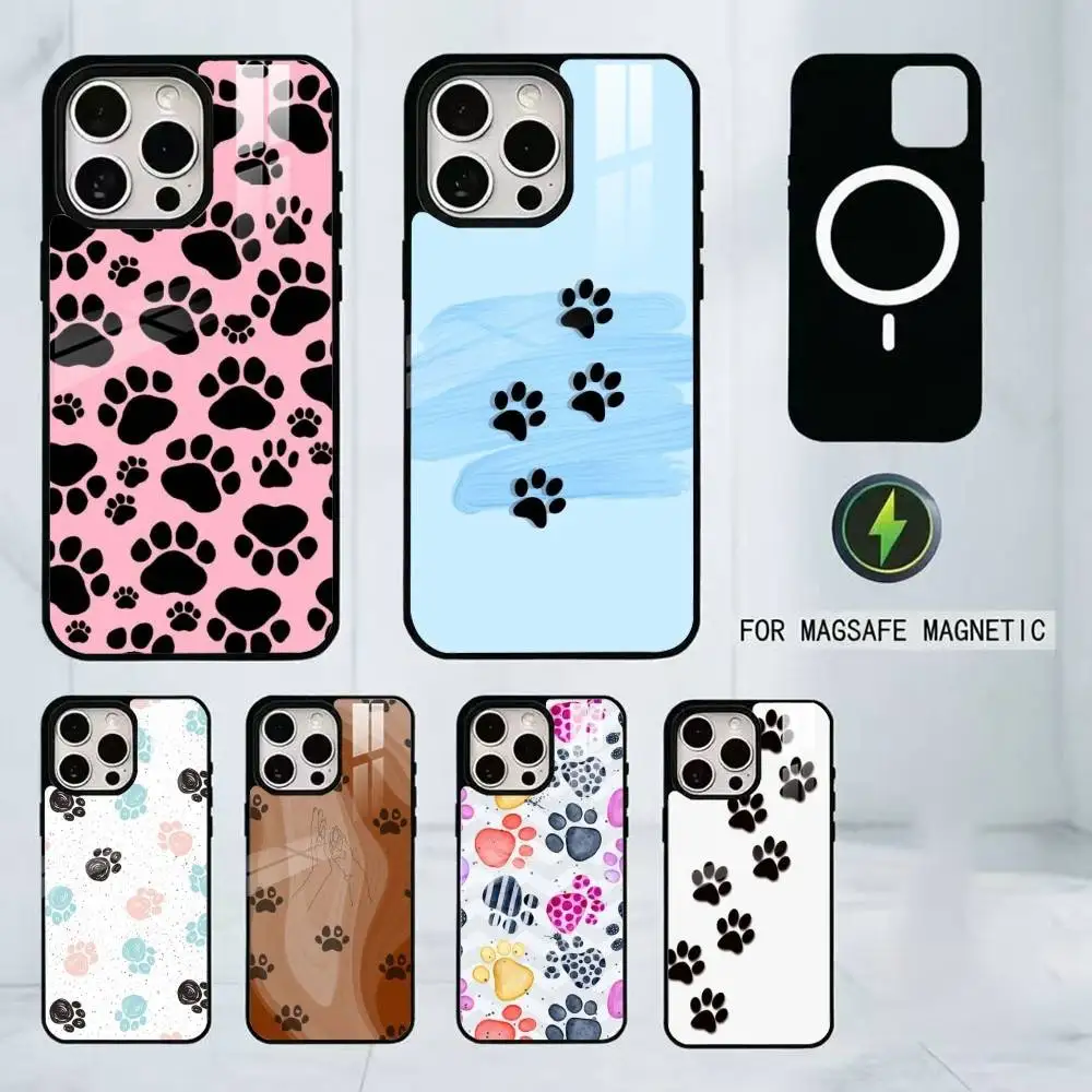 

Cute Dog Paw Print Phone Case For iPhone17,16,15,14,13,12,11 Plus,Pro Magnetic For Magsafe Wireless Charging