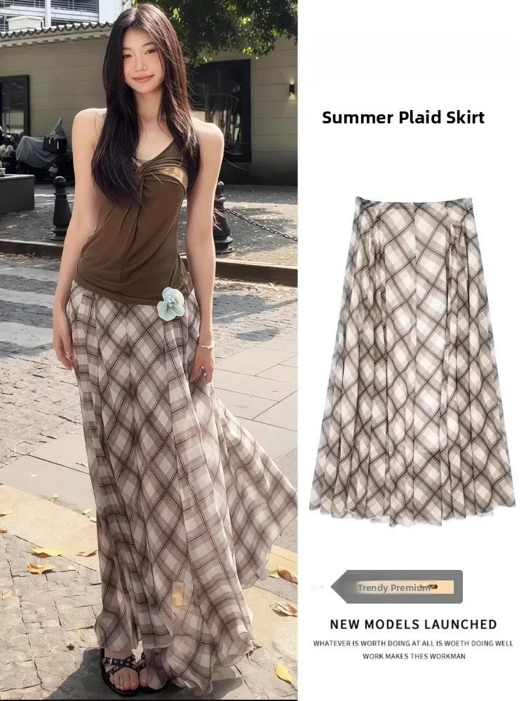 

Ce Au Lait клетчатая юбка Me женская с высокой талией для похудения винтажная клетчатая юбка-миди Ci Commute Casual Other Sle