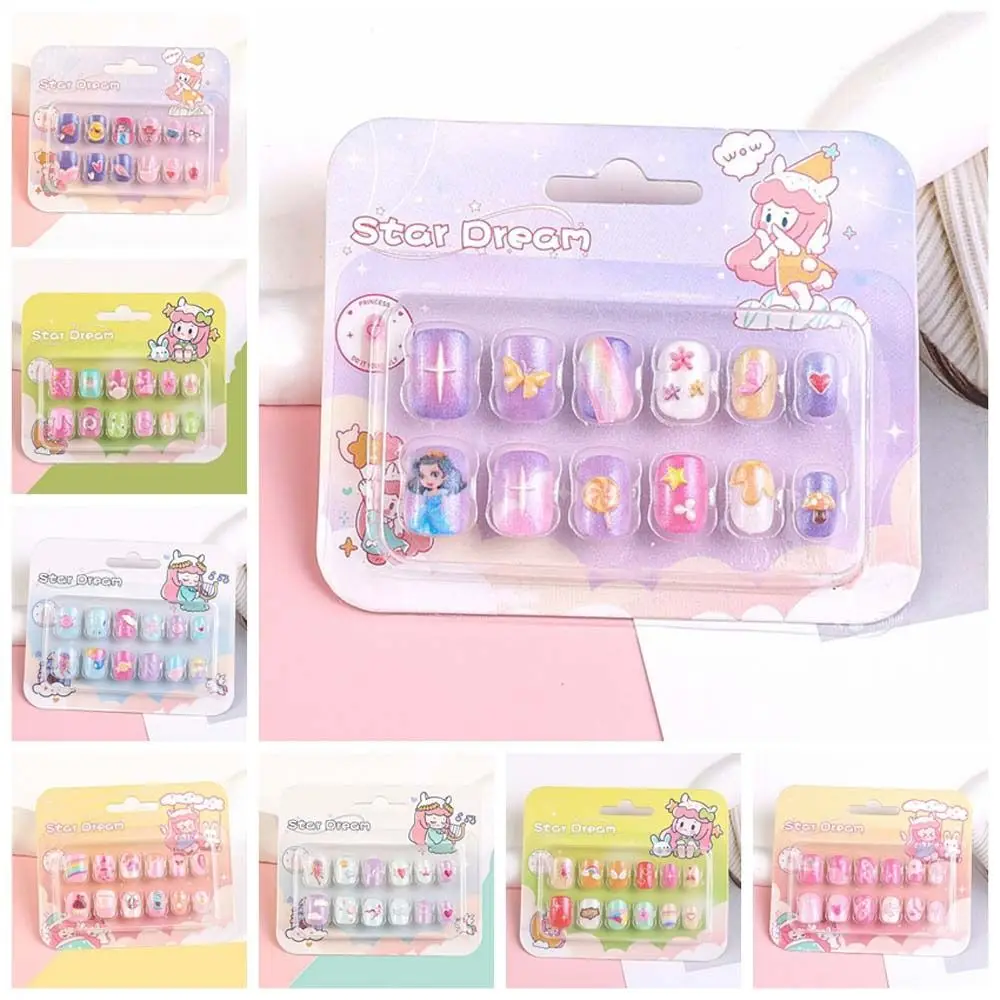 12 pezzi/set forniture per unghie unghie finte per bambini accessori per unghie copertura completa punte per nail art unghie finte per cartoni animati per bambini