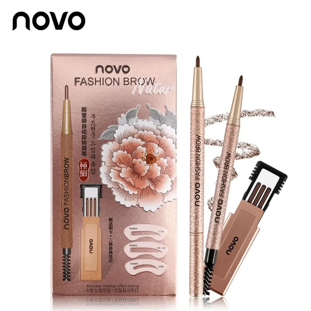 Fashion 4 Colors NOVO Eyebrow Pencil Longlasting Waterproof EyeBrow Template Kit Natural Professional Eye Makeup Tool