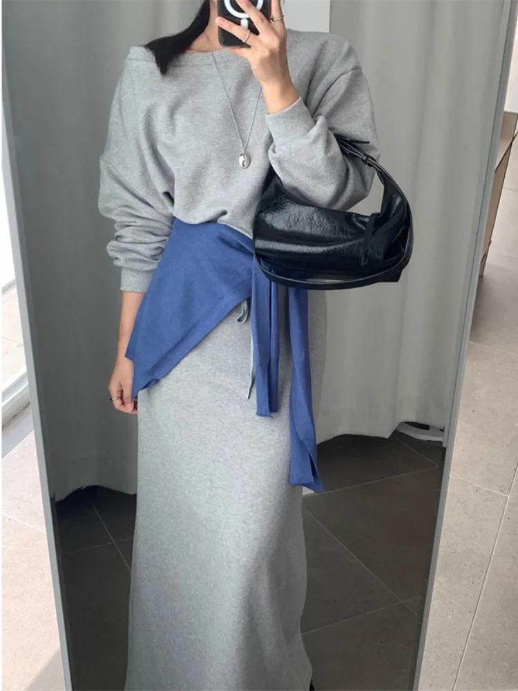 

Chic Casual Korean Sle f-length Skirt Set oulder-baring Design Ideal for Various Ocns from Work to Play