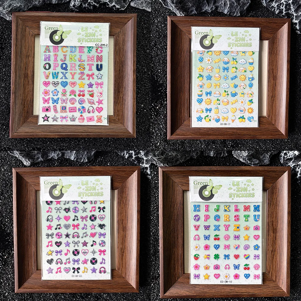 Y2K Retro Music Alphabet Stickers Vinyl Record Heart Bow Cloud Colorful Sticker Self Adhesive Journal Laptop Scrapbook Decor Toy