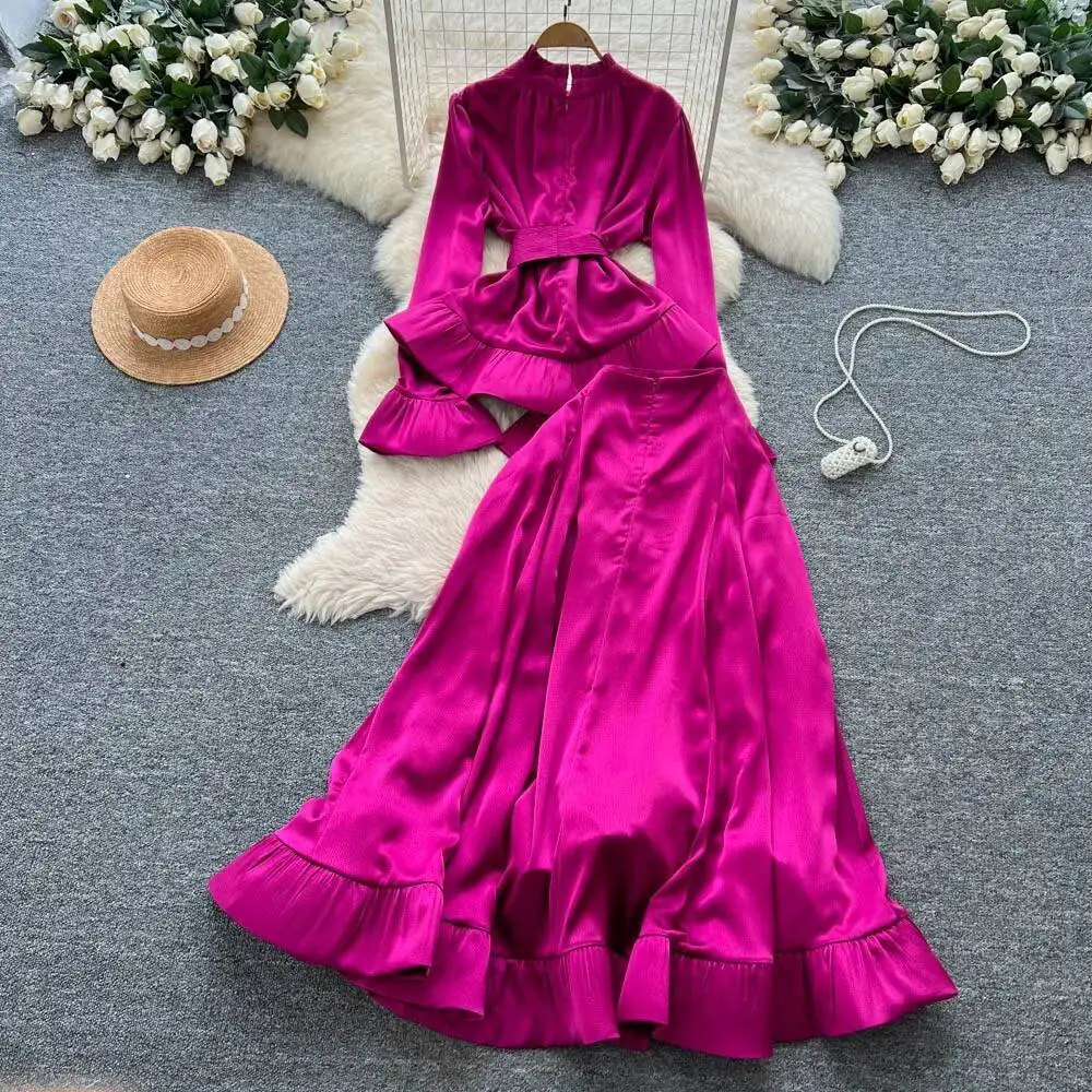 

Sexy satin ruffle dress vintage Elegant Women Party korean fashion fairycore dresses Two piece set