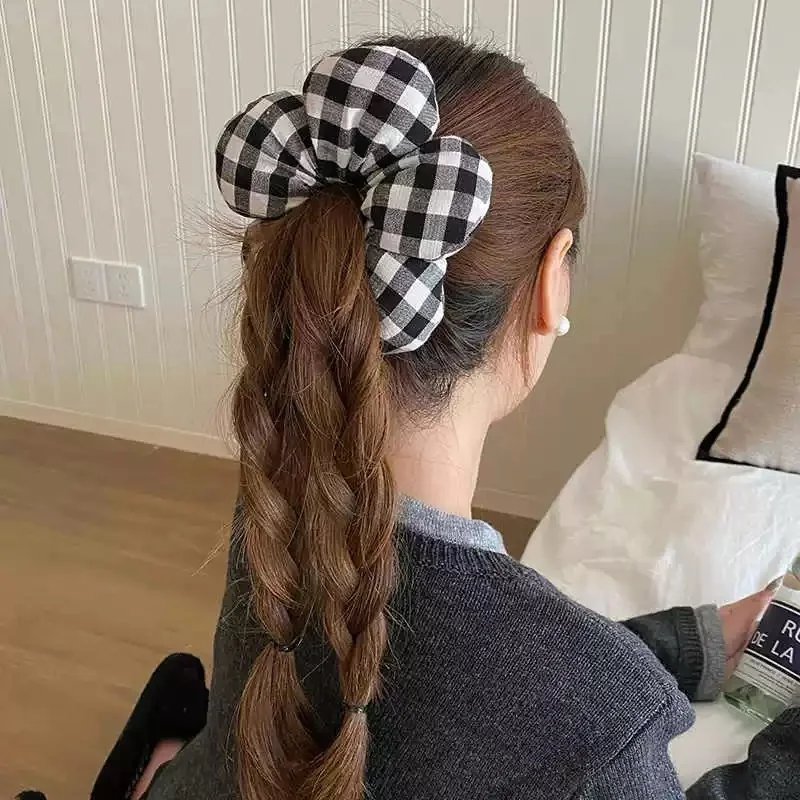 

Blue And Pink Checkered 3d Flower Hairband Hair Accessories For Women
