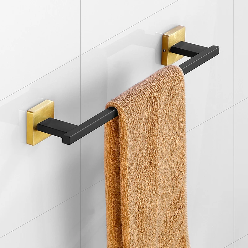 Matte Black Gold Bathroom Accessories Set Wall Towel Holder Roll Paper Holder Towel Ring Robe Hook Stainless Steel Hardware Set