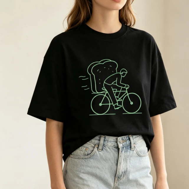 Minimalist Toast Bike T Shirt Funny Bread Cycling Graphic Tee Casual Cotton Loose Fit Streetwear Top Unisex Y2k Top Harajuku