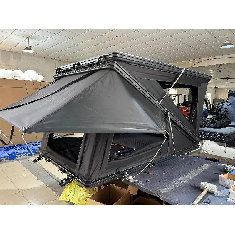 Professional Z Shape Aluminum Hard Shell Roof Top Tent Ox Fabric Black Waterproof Large Space Outdoor Car Camping Shelter
