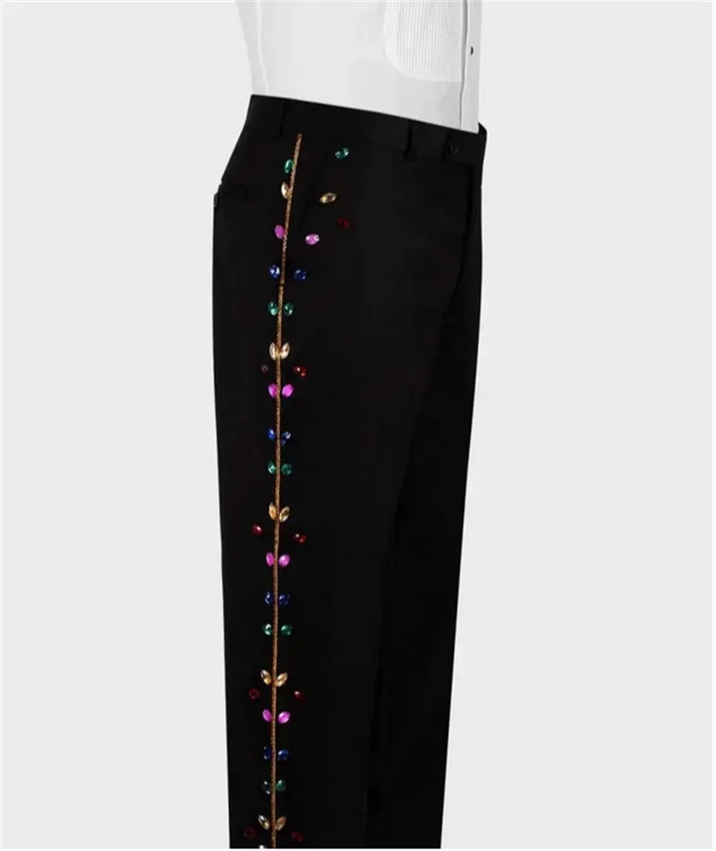 Luxury Crystals Men Suits Set 2 Pieces Black Blazer+Pants Trousers Wedding Tuxedos Jacket Formal Office Business Male Coat