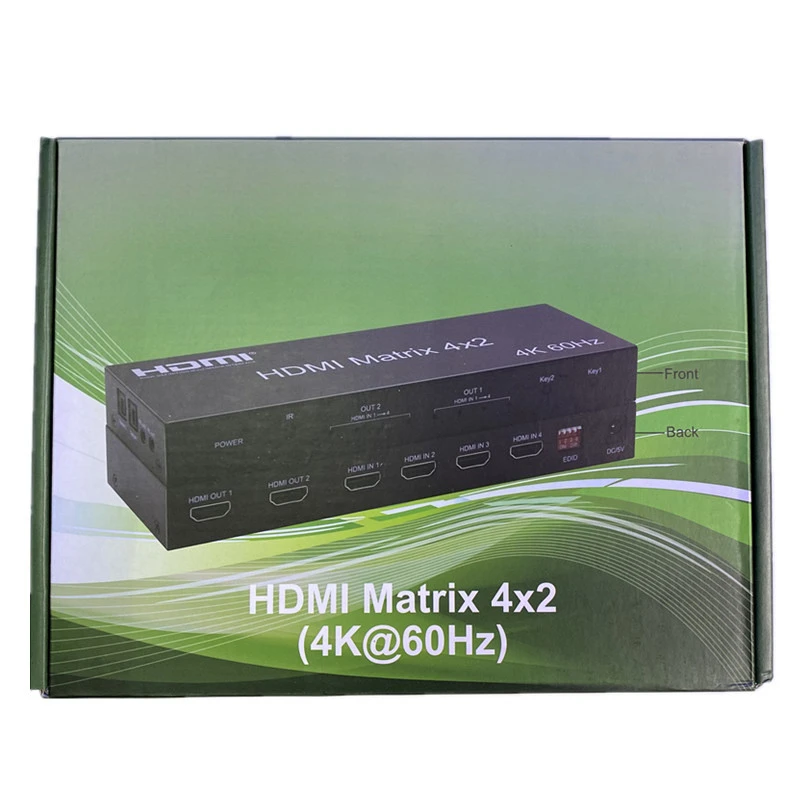 4K@60Hz 4x2 HDTV Matrix Switch 4 in 2 out HD Matrix Video Switcher Splitter with Optical 3.5mm Jack Audio out 3D HDCP2.2 EDID