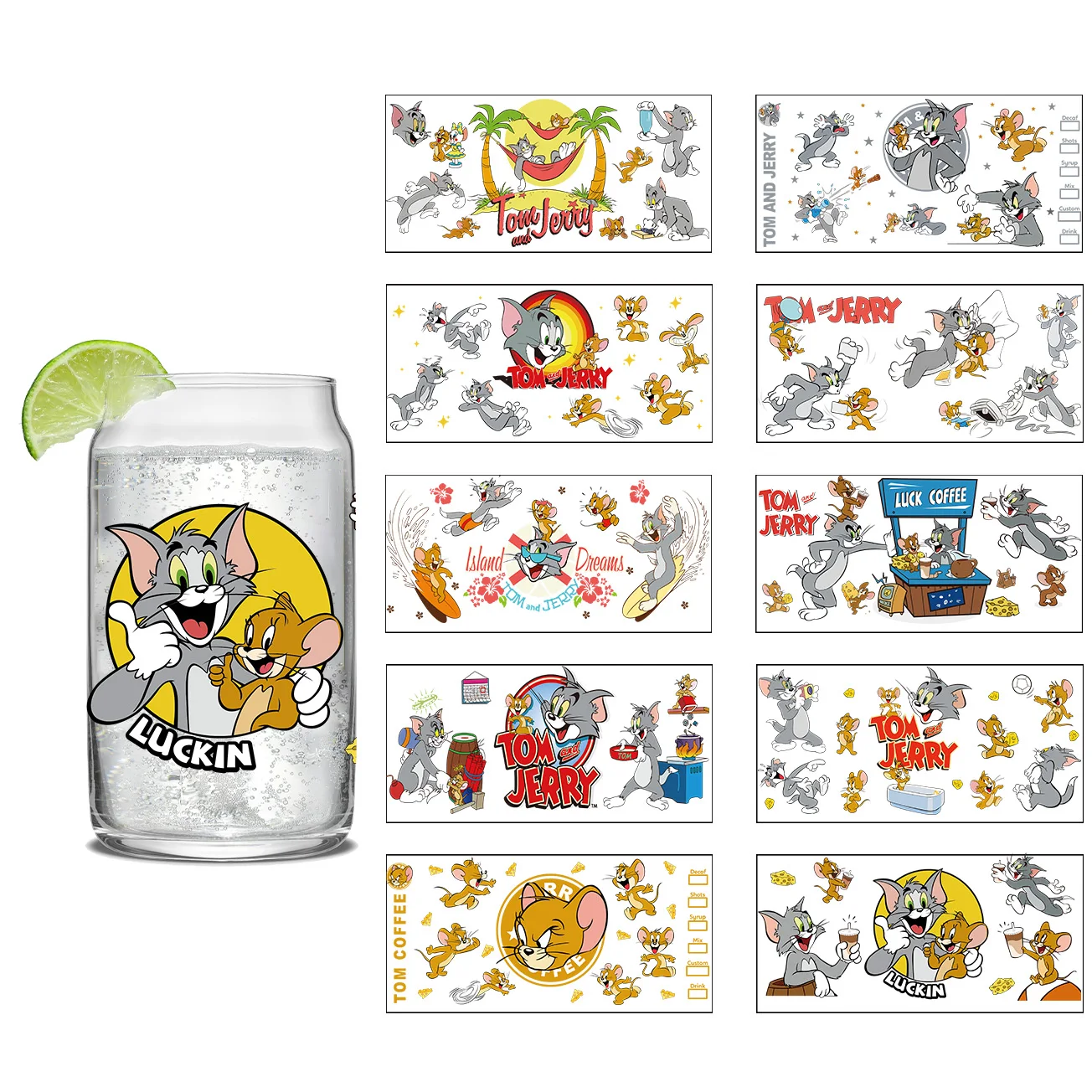 

Miniso Tom and Jerry Easy peel waterproof DIY Decals 3D transfers uvdtf crystal stickers 16oz uv dtf tumbler cup wraps sticker