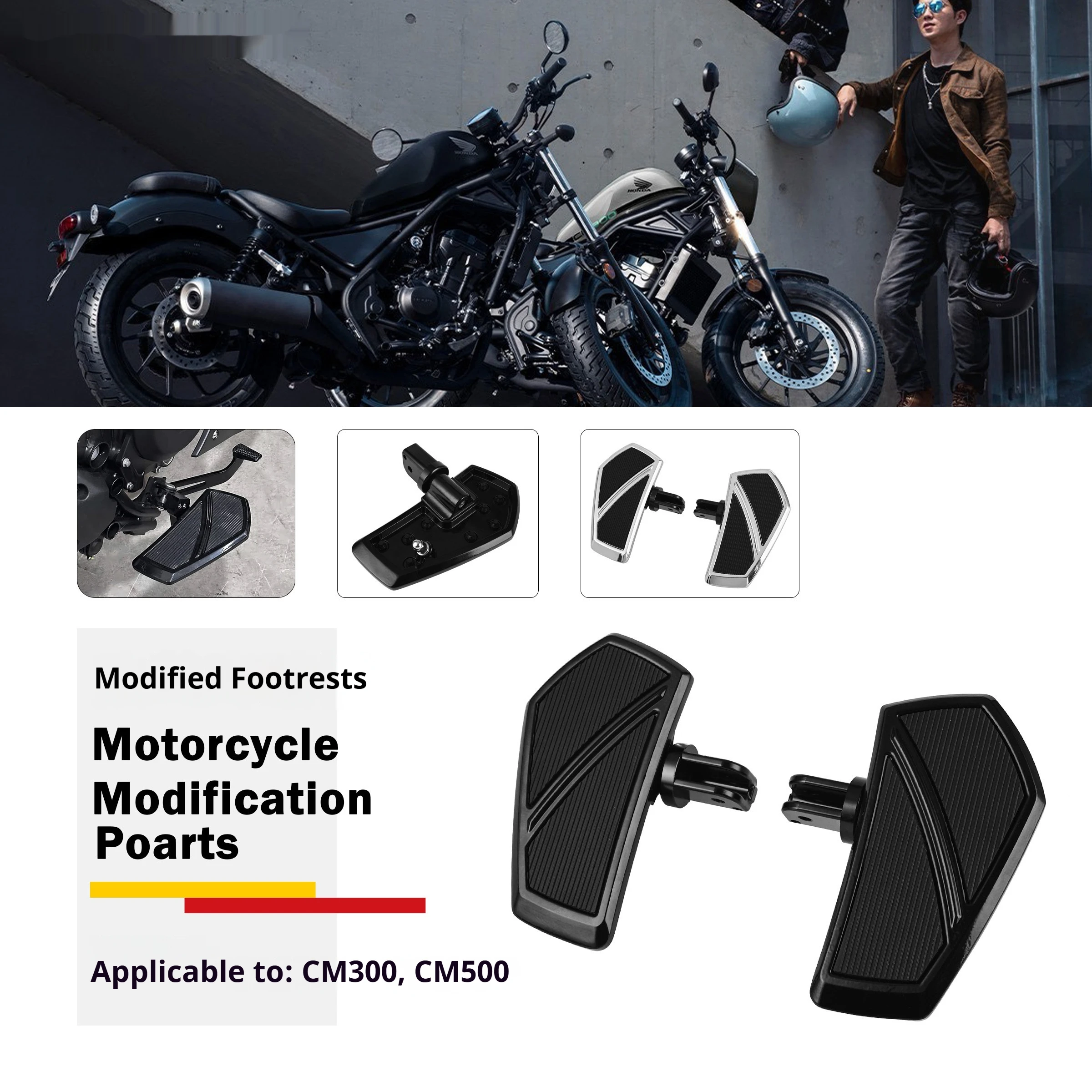 For Honda CM300 CM500 Rebel 300 500 Oversized Foot Pegs Anti-Slip CNC Aluminum No-Drill Accesorios Moto