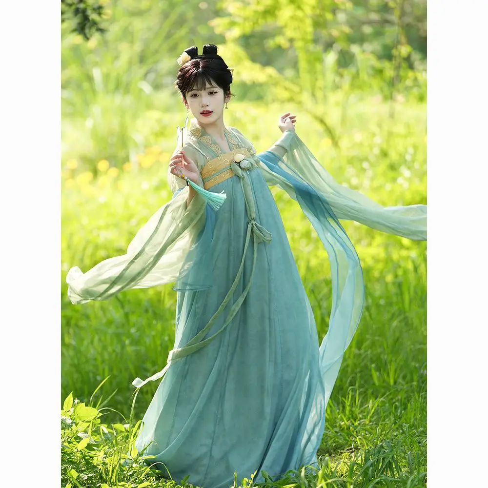 

Elegant female Hanfu high quality embroidery printing dyeing Chinese traditional style ancient dress summer wide sleeve skirt