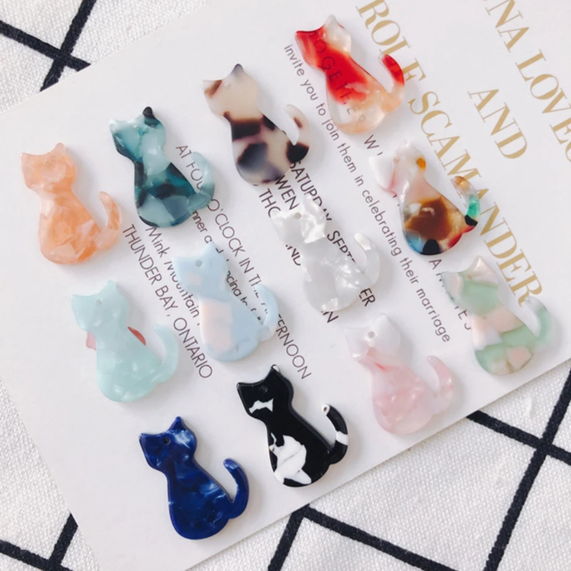 10pcs Cute 25mm Cat Acrylic Charms Animal Pendant Charm for Necklace Bracelet Earring Diy Jewelry Keychain Making Accessories