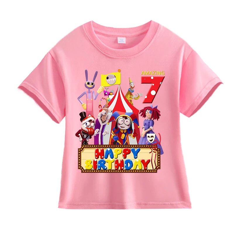 The Amazing Digital Circus Birthday T Shirt Cute Pomni Girl Number Tee Shirt Cartoon Animation Summer Children Short Sleeve Tops