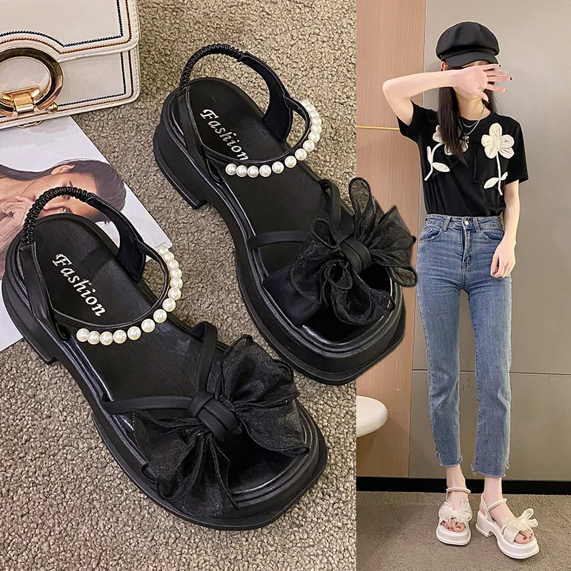 

Maogu New Girl Shoes Summer Sandals 2023 Pearl Cute Sweet Elegant White High Heels for Women Elegant Woman Heeled Shoe Footwear
