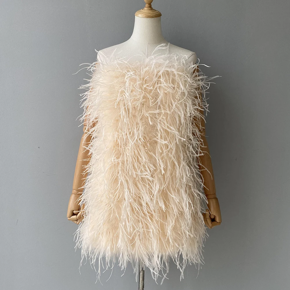 Jxwatcher Elegant นกกระจอกเทศ Feather มินิค็อกเทลฤดูร้อนเซ็กซี่ชุดราตรีสั้นงานแต่งงานวันเกิด Party Gowns 2025