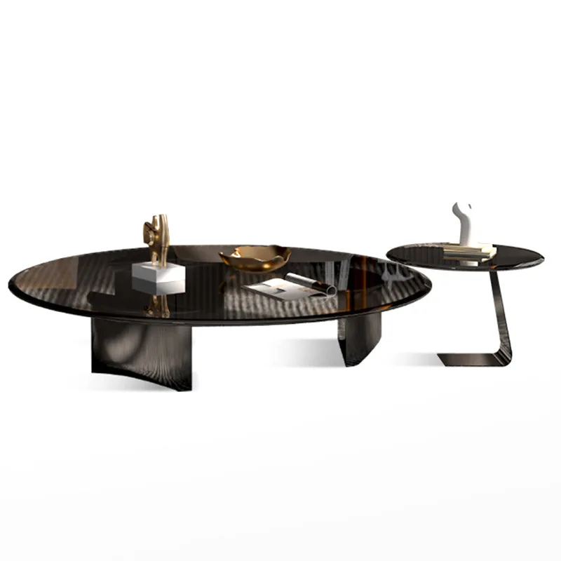 

Suspended tempered glass round coffee table, Italian minimalist stainless steel tea, suspended living room furniture combination