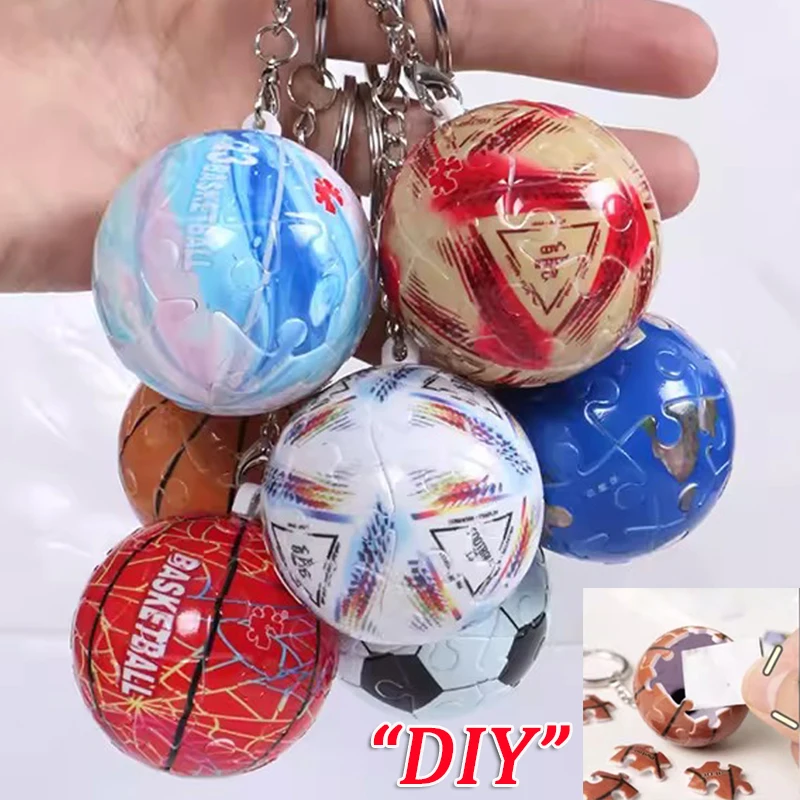 Creative 3D Spherical Puzzle Ball-shaped Key Rings Football Basketball Earth Creative Building Blocks Toy Pendant Keychain Gifts