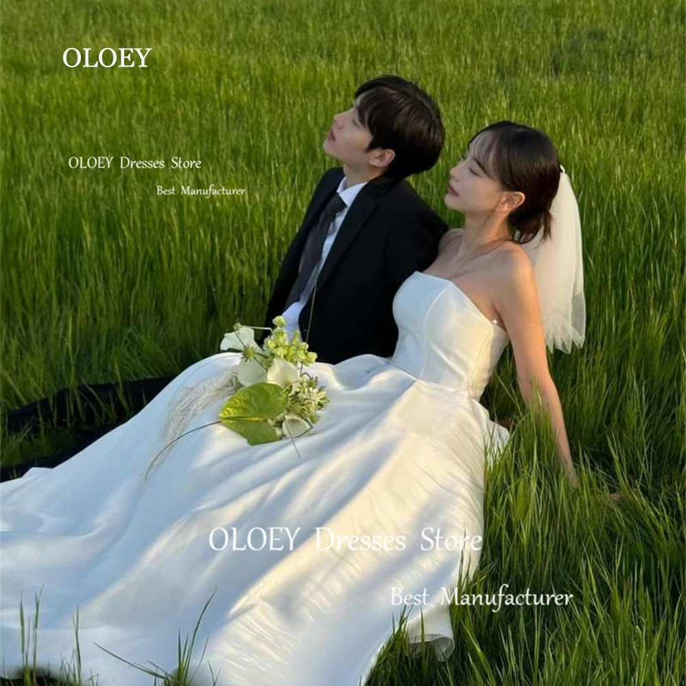 

OLOEY 2024 Korea Simple Wedding Dresses Strapless A-Line Satin Photoshoot Bridal Gowns Corset Back Floor-Length Custom Made