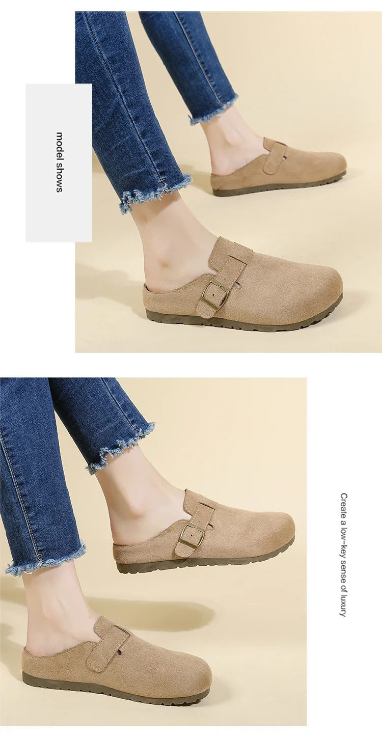 Damen-Freizeitsandalen, Slipper im koreanischen Stil, flache Loafer, rückenfreie Slipper, trendige Alltagsschuhe für draußen. – Detail 12