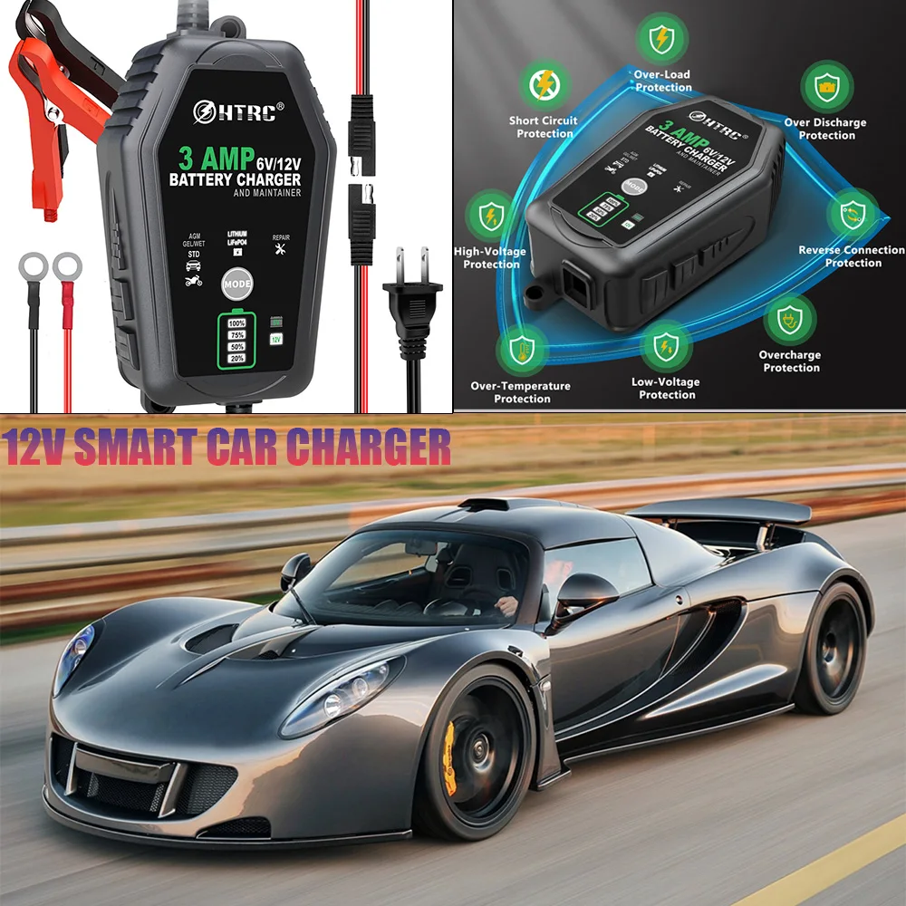 new 6V 12V 3000mA Smart Battery Charger For Trickle Lithium LiFePO4 Lead-Acid Batteries Universal Car Motorcycle Battery Charger