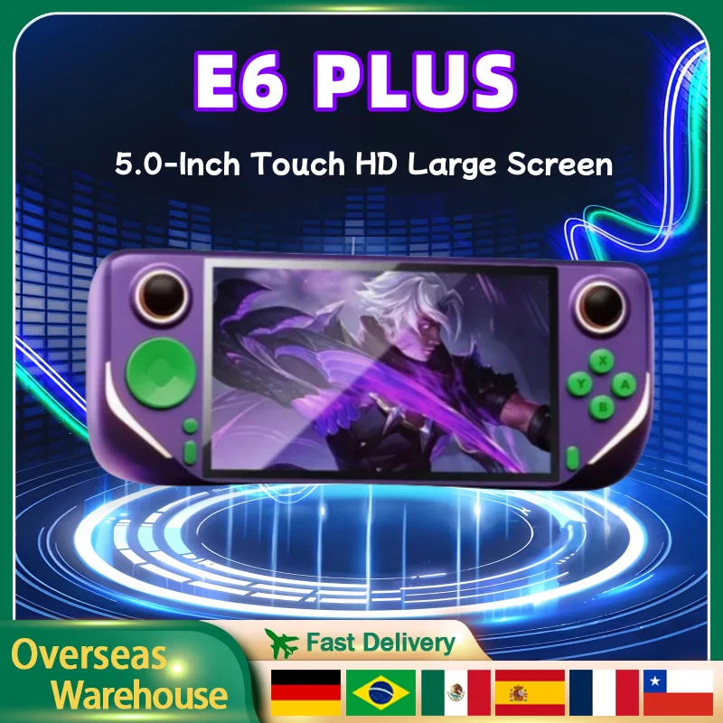 E6 Plus konsol Game genggam anak-anak, konsol Game genggam Android sistem ganda LINUX WiFi layar sentuh 5.0 inci hadiah pacar RK3566