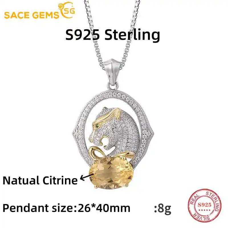 Imagem -06 - Sace Gems S925 Sterling Silver Leopard Pingente Colares para Mulheres Citrino Natural Festa Jóias Finas Hip Hop Personalidade Presentes