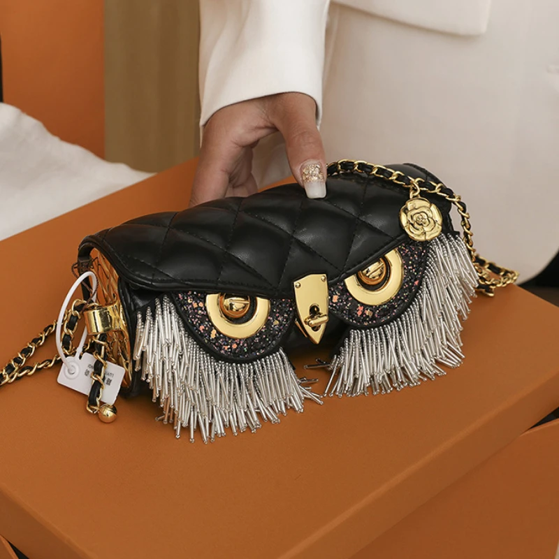 Cute Owl Bags for Women 2024 New Luxury Designer Handbag Fashion Tassel Crossbody Bag Leather Animal Print Shoulder Bag Woman