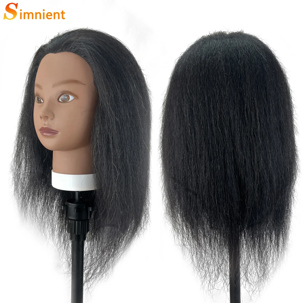 Afro Mannequin Head With Tripod For Braiding Hair Dolls 100%Real Hair Training Hairdresser Model Natural Hairdressing Kit Wigs