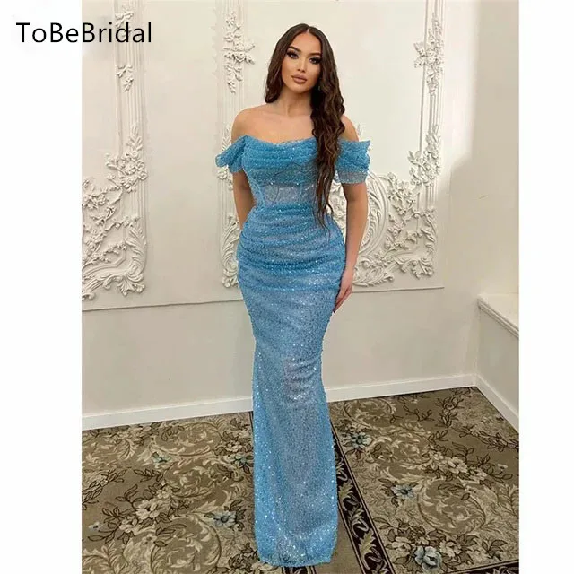 

Luxurious Women's Evening Dresses Sexy Off Shoulder Sequin Prom Dress Sparkling Floor length Wedding Party Dress Customized