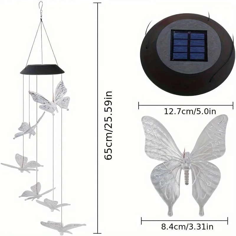 1PC Led zmieniający kolor motyl ważka koliber słoneczny dzwonki wietrzne zewnętrzne wodoodporne prezenty urodzinowe