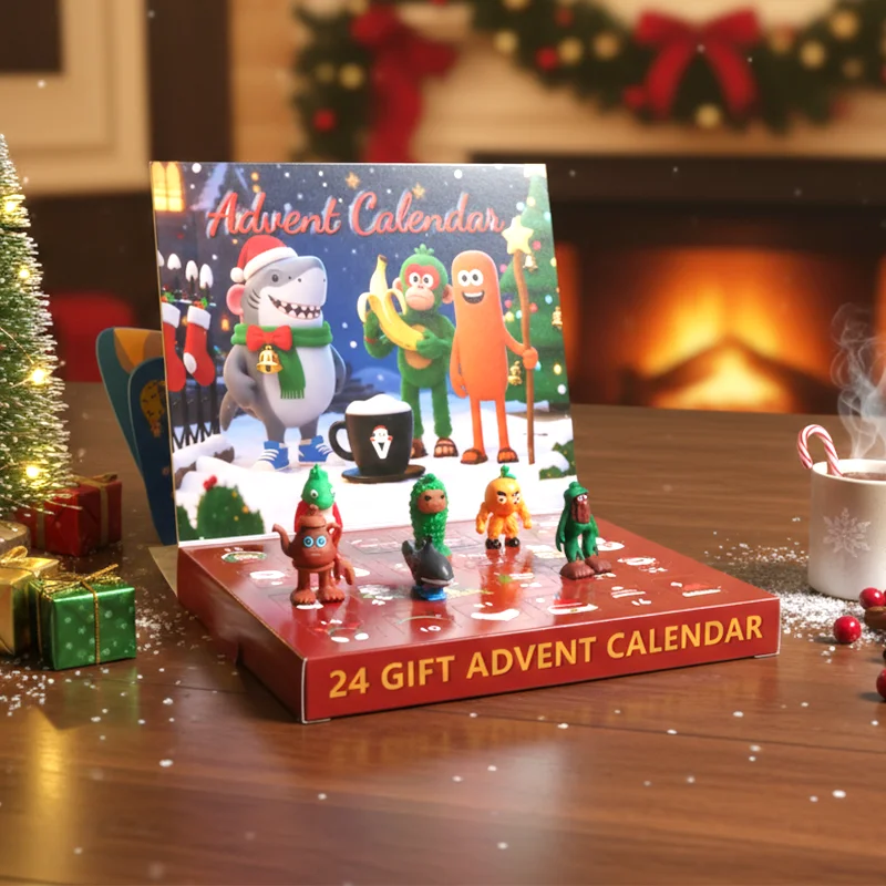 Exklusive Ausgabe Italienischer Brainrot Weihnachts-Adventskalender Tung Tung Sahur 24-teilige Figur Weihnachts-Countdown-Kalender Geschenk