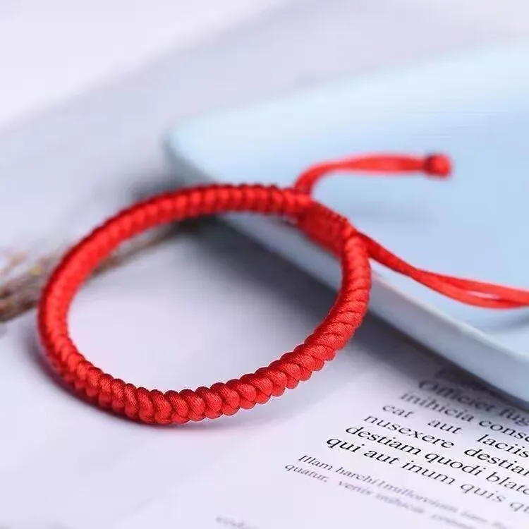 2Pcs/Set Handmade Braid String Bracelets Red Buddhist Tibetan Woven Rope Good Luck Amulet Bracelet for Women Girls Jewelry ﻿Gift