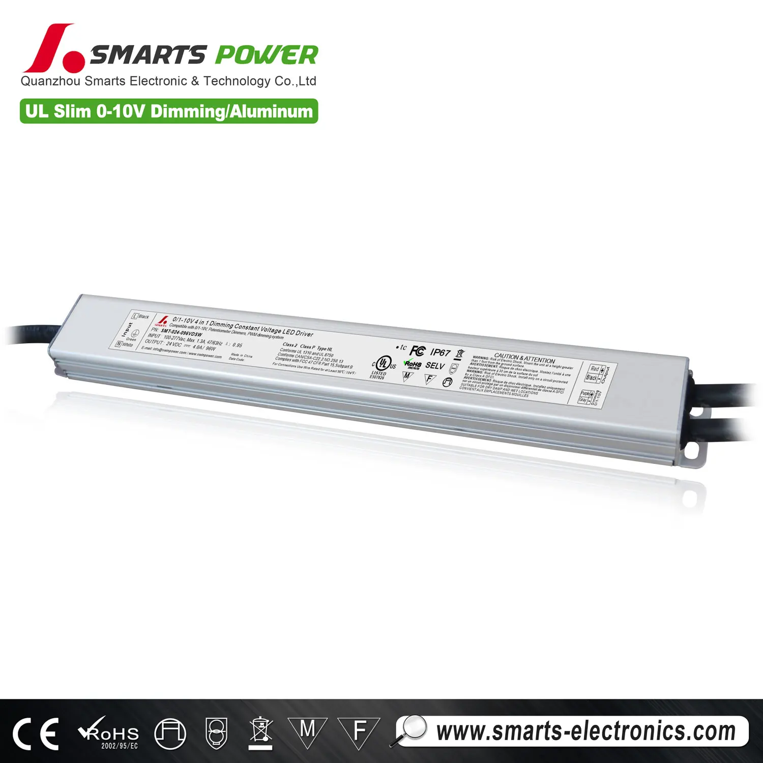 24Vdc class 2 ac to dc 0-10V dimming led driver 96w with slim aluminum case