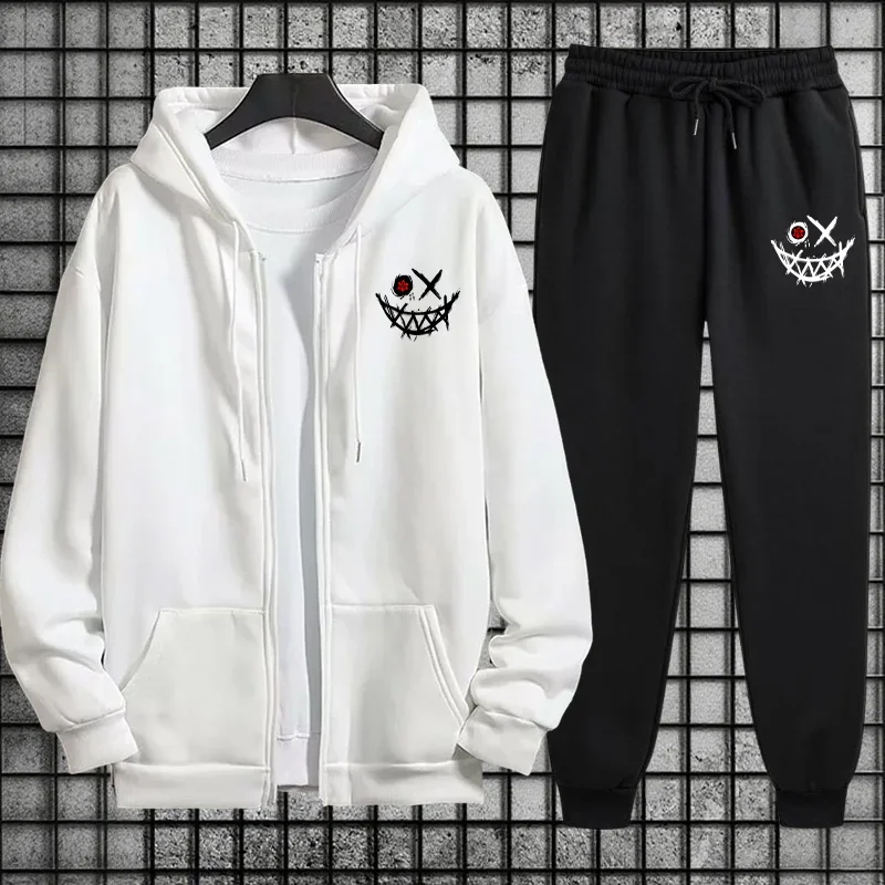 2026 Fall/Winter New Men's Tracksuit Zipper Hoodie Black Sweatpants Urban Fashion Hooded Sweatshirt Jogger Set Male Gym Outfits