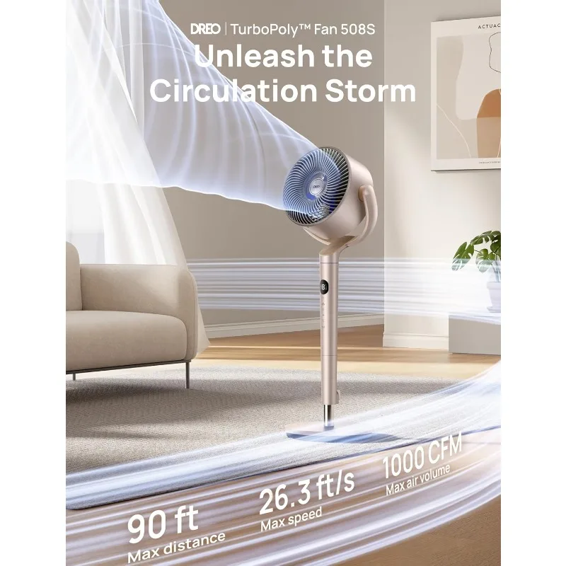 مراوح ذكية لغرفة النوم، 120 ° +120 ° مروحة متأرجحة متعددة الاتجاهات، مروحة بقاعدة هادئة بطول 90 قدمًا مع ضوء RGB، 9 سرعات #3