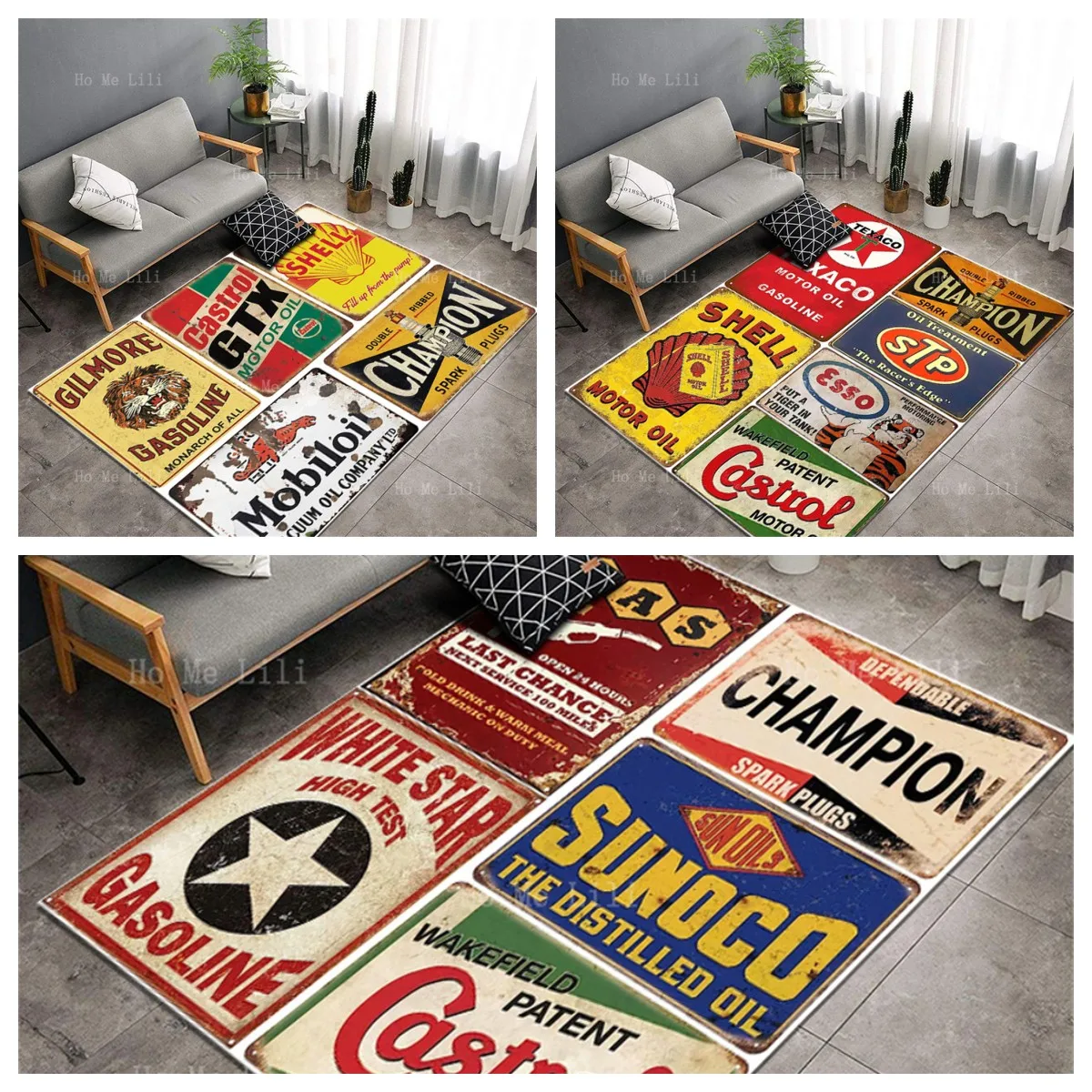 Retro Tin Metal Signs Gasoline Engine Oil Signs Carpet Floor Decorated Living Room Kitchen Bedroom Garden