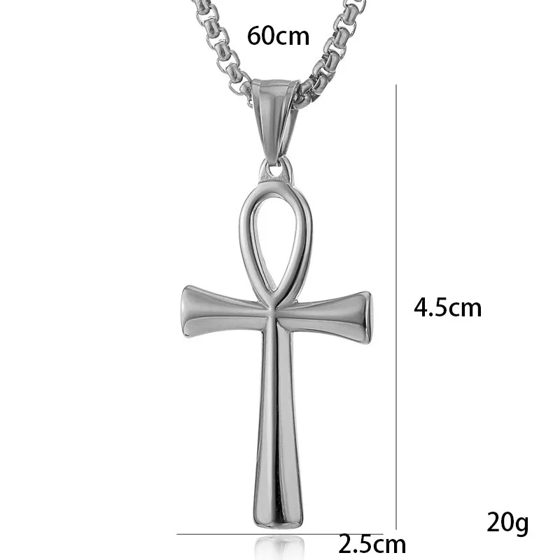 Neue ägyptische Ankh-Halskette für Herren, Kreuzanhänger, Edelstahl-Boxkette, Damenmode, Party-Schmuck, Accessoires – Detail 2