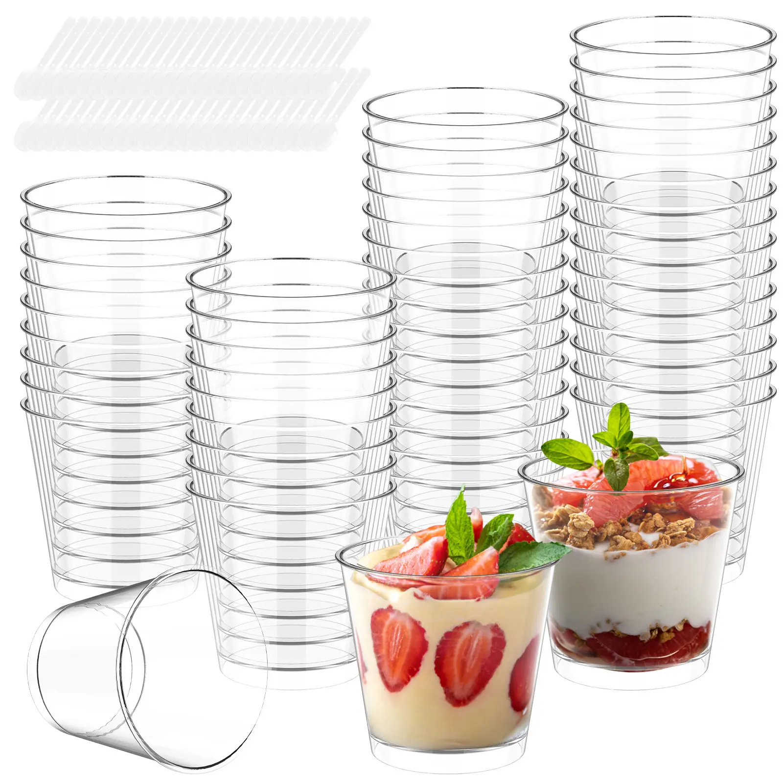 50pcs Mini Dessert Cups Transparent Party Pudding Mousse Cake Ice Cream Cup Snacks Appetizer Bowl For Birthday Wedding 200ml